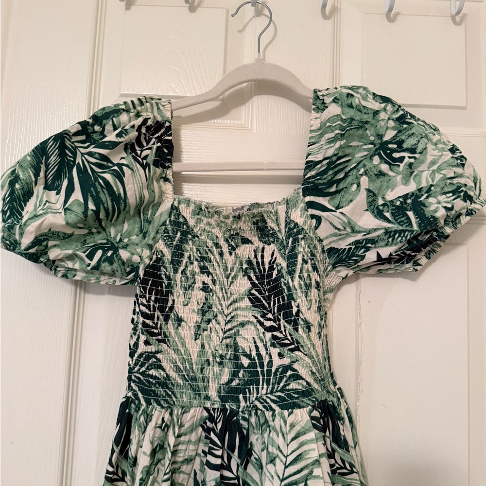Tropical Green Leaf Print Maxi Dress summer palm tree vacation beach - Picture 2 of 6